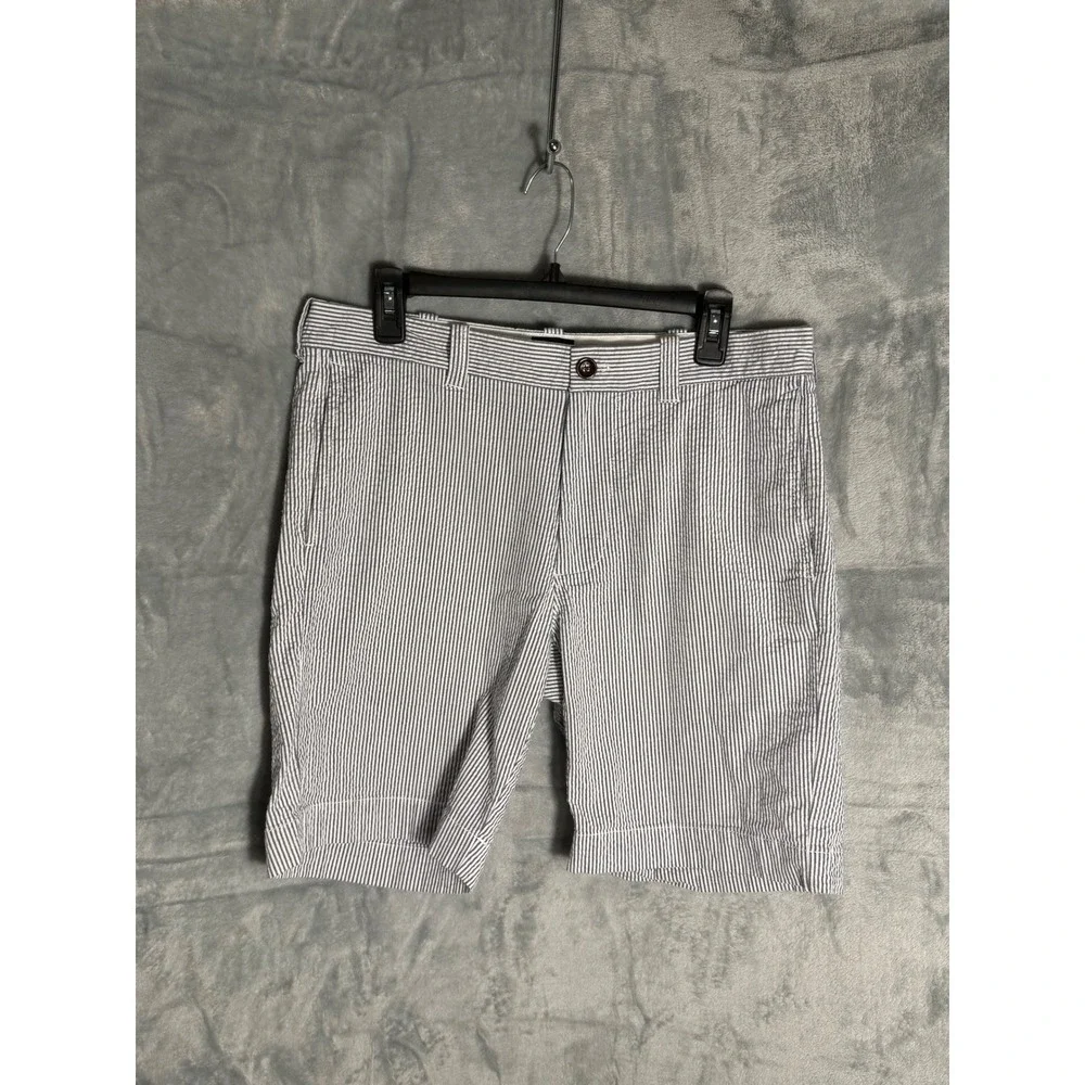 J.Crew Flex Chino Shorts‎ Mens 32 Blue White Seersucker Striped G4502 7.5 Inseam